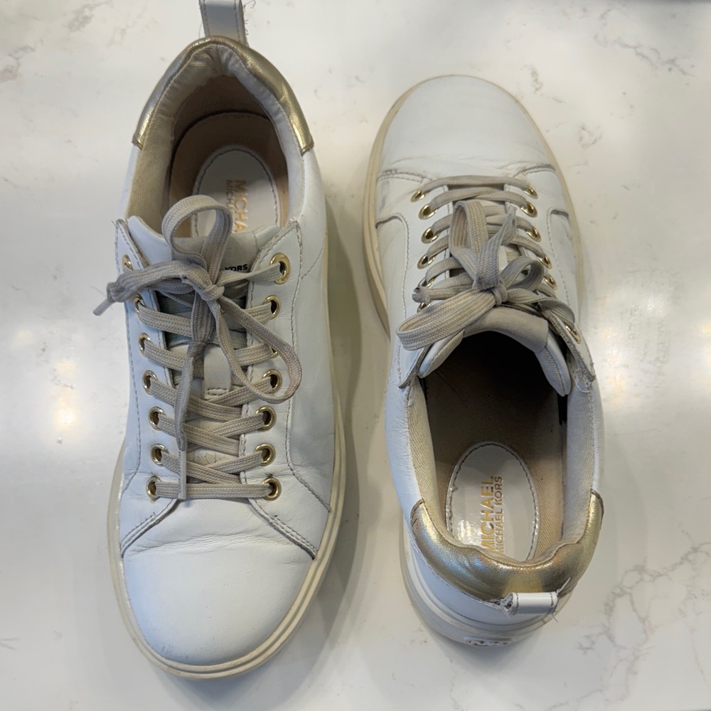 Michael Kors White and Gold Sneakers